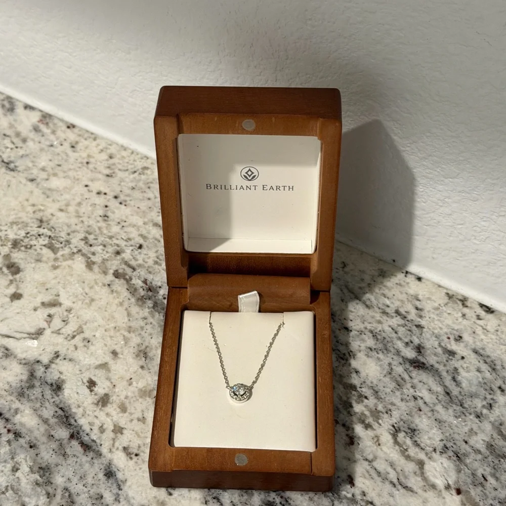 Brilliant Earth 18k White Gold Diamond Halo Pendant Necklace (2/5 Carat Diamond) - Picture 3 of 6